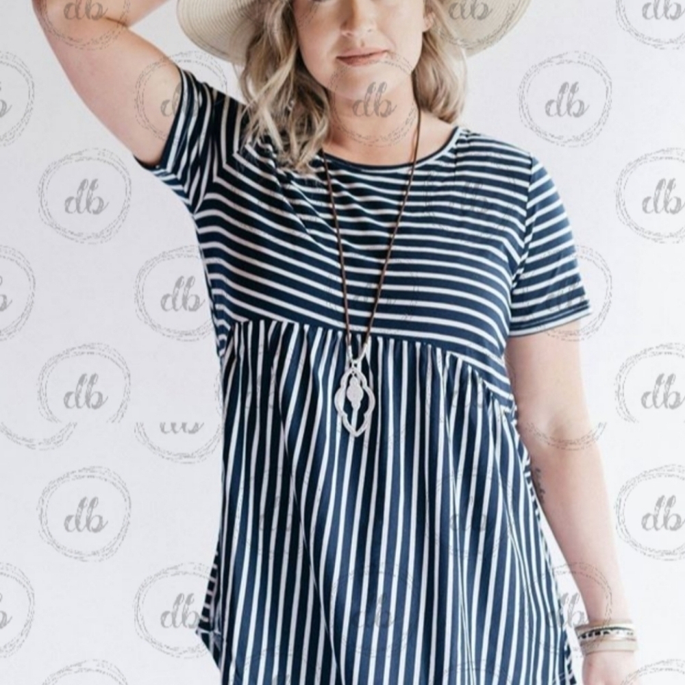 Short Sleeve Babydoll Style with Crisscross Back - White and Black stripe